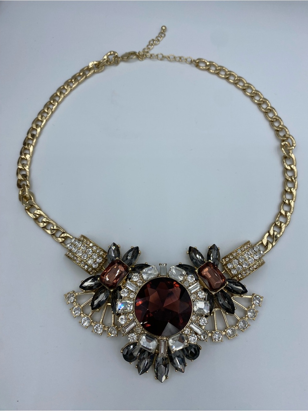 Vintage Inspired Runway Style Bib Necklace With Oversized Faceted Stones